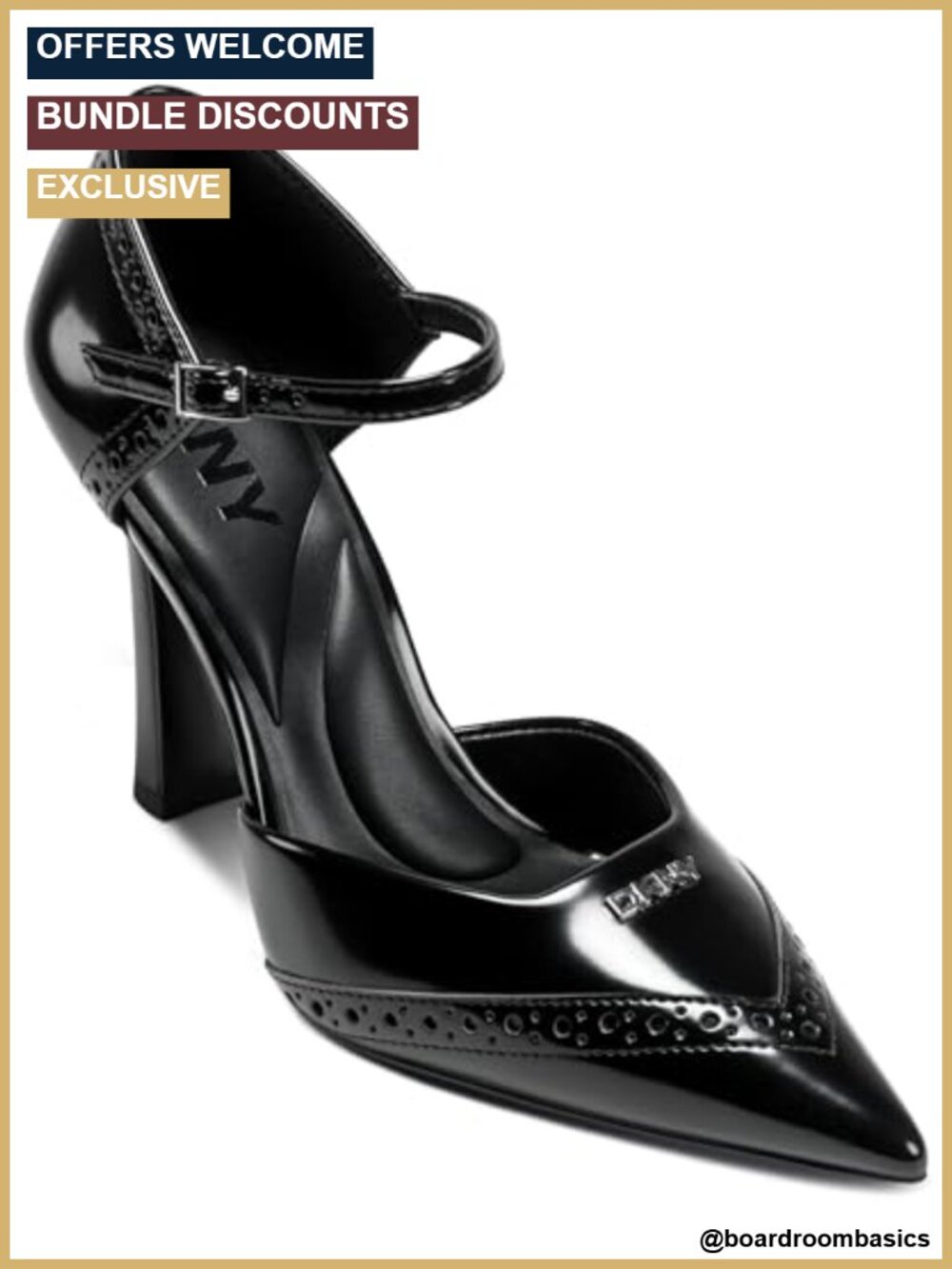 DKNY Carmyn Pointed Toe Ankle Strap Dress Heel Pull-On Leather